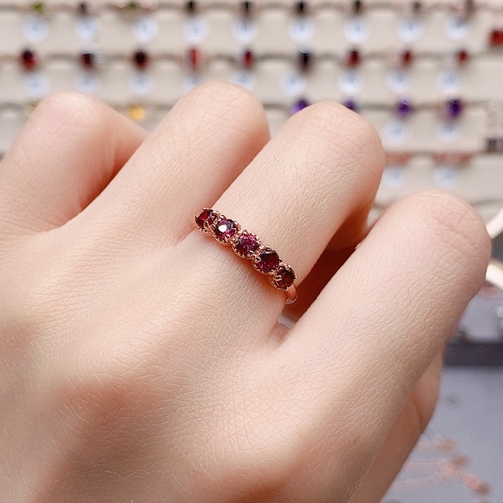 石榴石戒指银S925镶嵌戒指