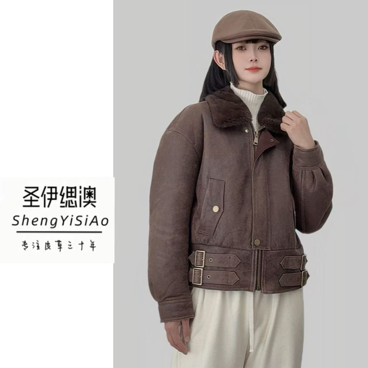 媛媛.Entrylux | 25水貂毛领真皮绵羊皮皮毛一体美利奴皮草-25195