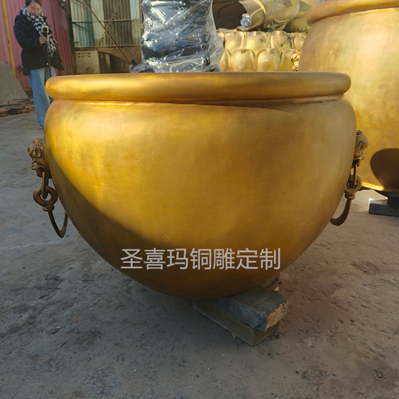 中式别墅庭院摆放黄铜大缸  狮耳铜缸定制厂家 1.2米 80公分铜缸