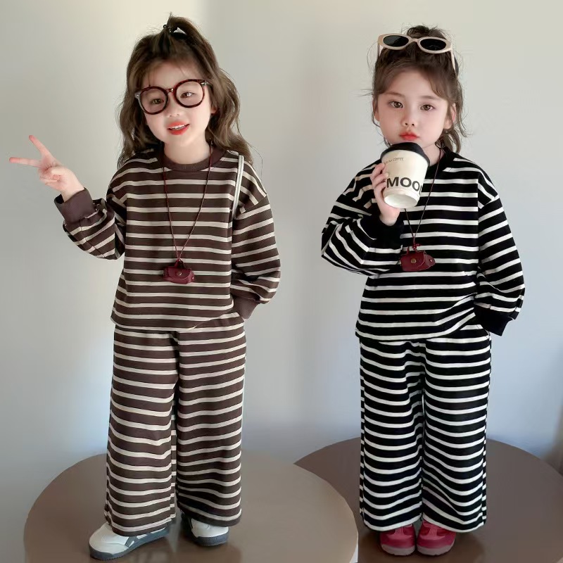 2025新款女童秋装套装儿童春秋韩版洋气休闲女宝宝秋季条纹两件套