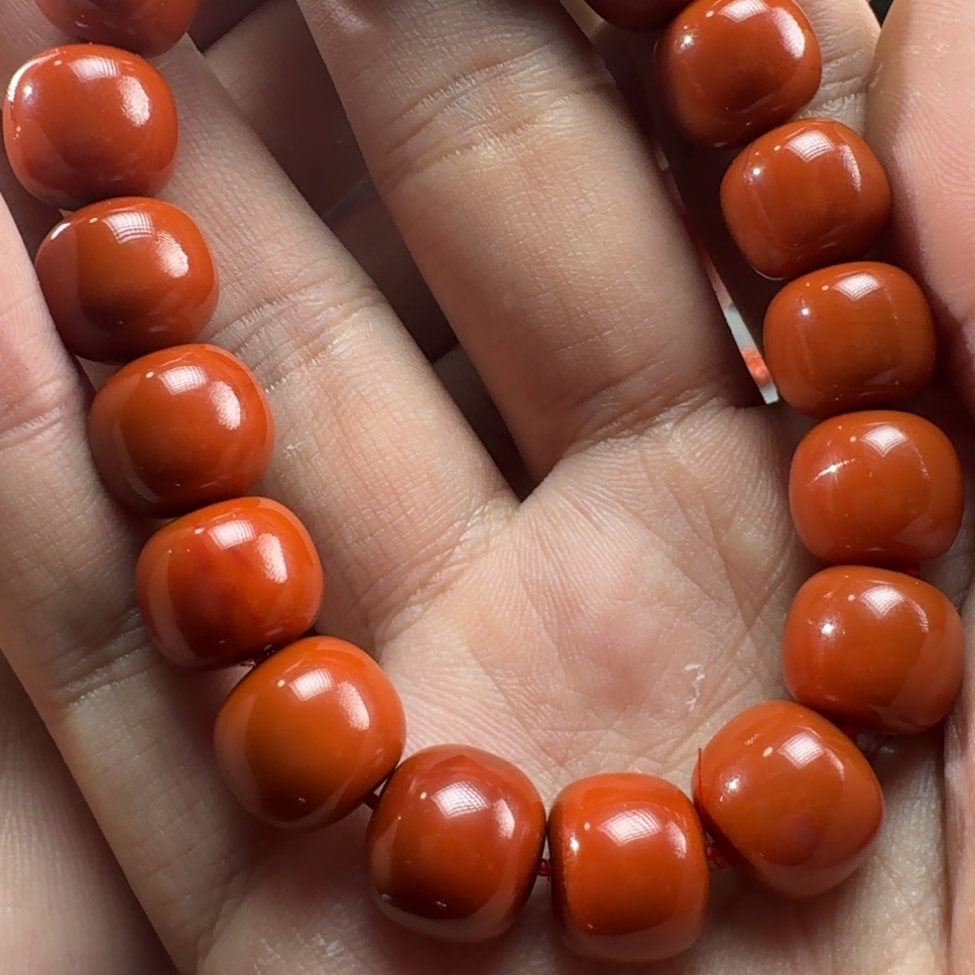 南红玛瑙柿子红老型手串12mm,有纹未镶嵌L*-