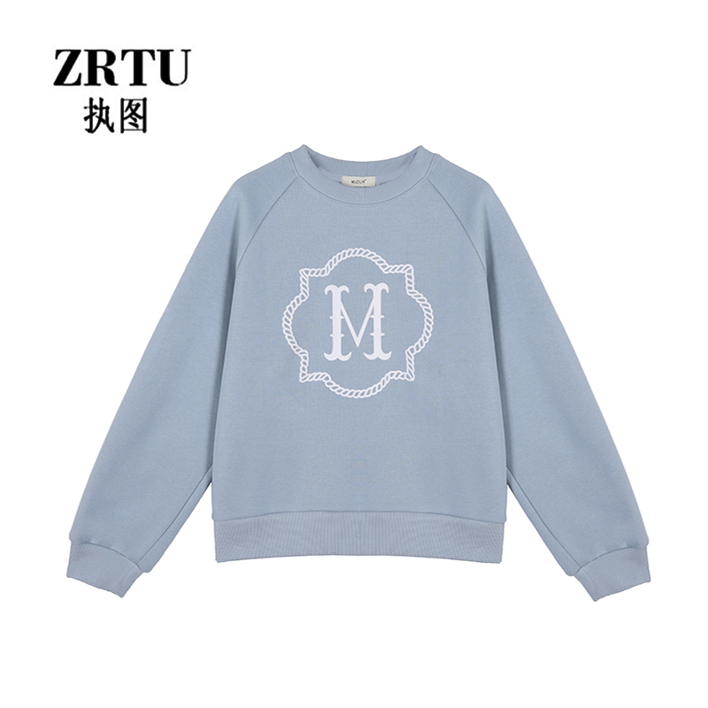 ZRTU/执图冬季新款时尚休闲字母印花圆领加绒长袖卫衣