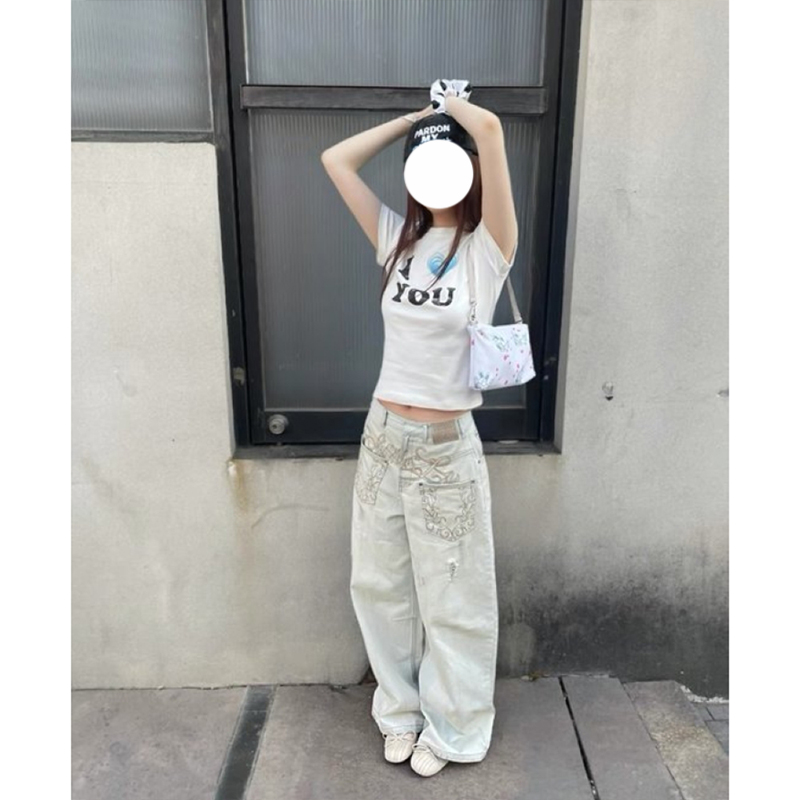 美式复古水洗浅蓝色简约牛仔裤女2025秋季新款高腰显瘦垂感阔腿裤