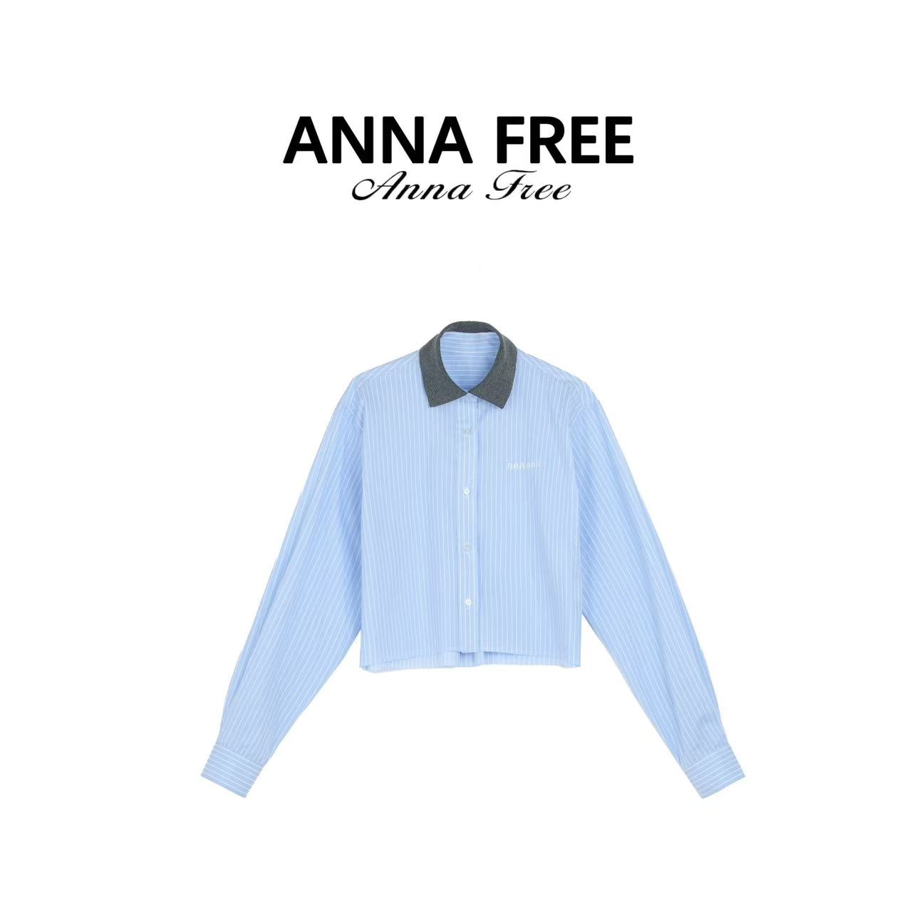 ANNA FREE 早春条纹常规翻领纽扣衬衫针织长袖时尚百搭ZCD24813