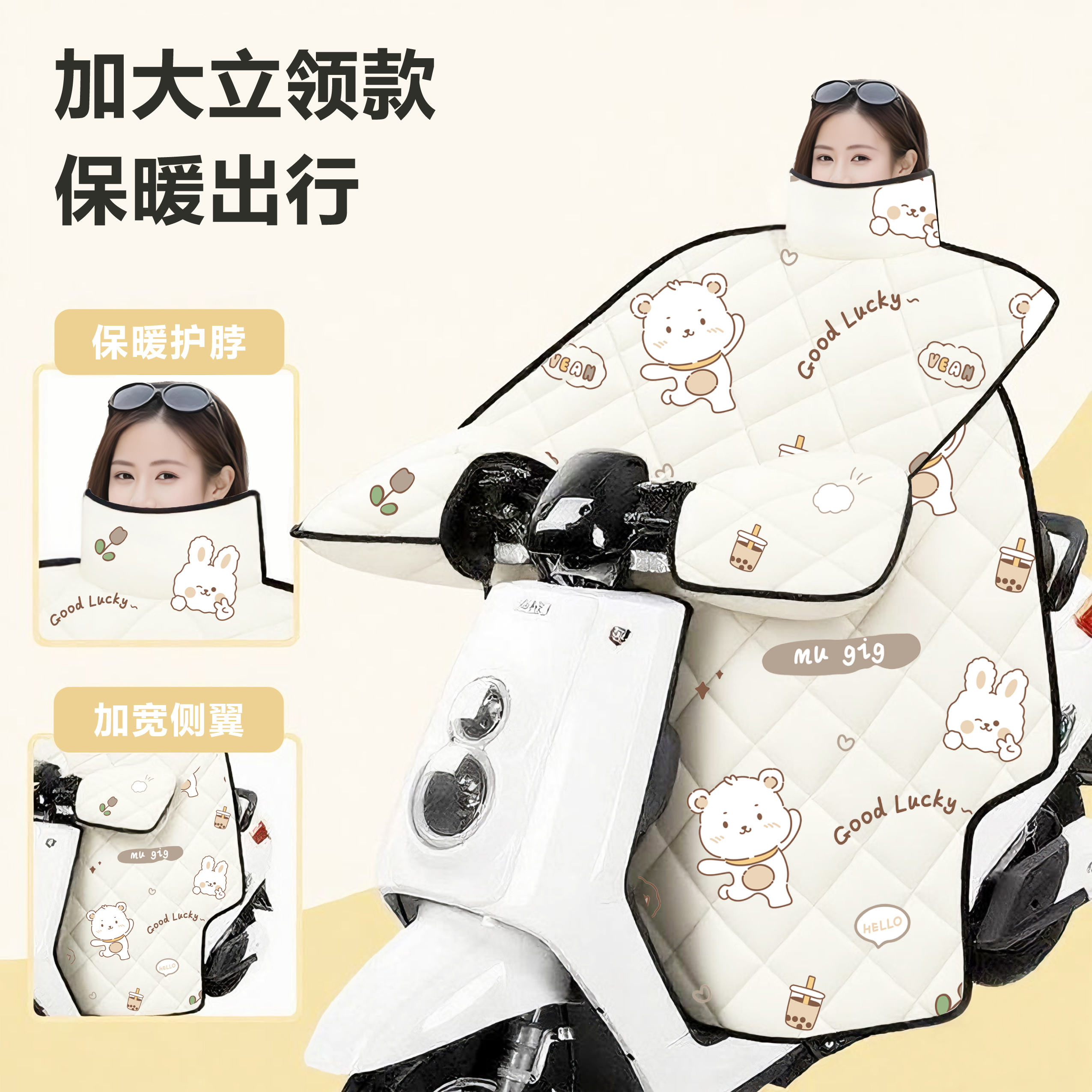 冬季加绒加厚电动车挡风被防风防水保暖通用带防踢布DM