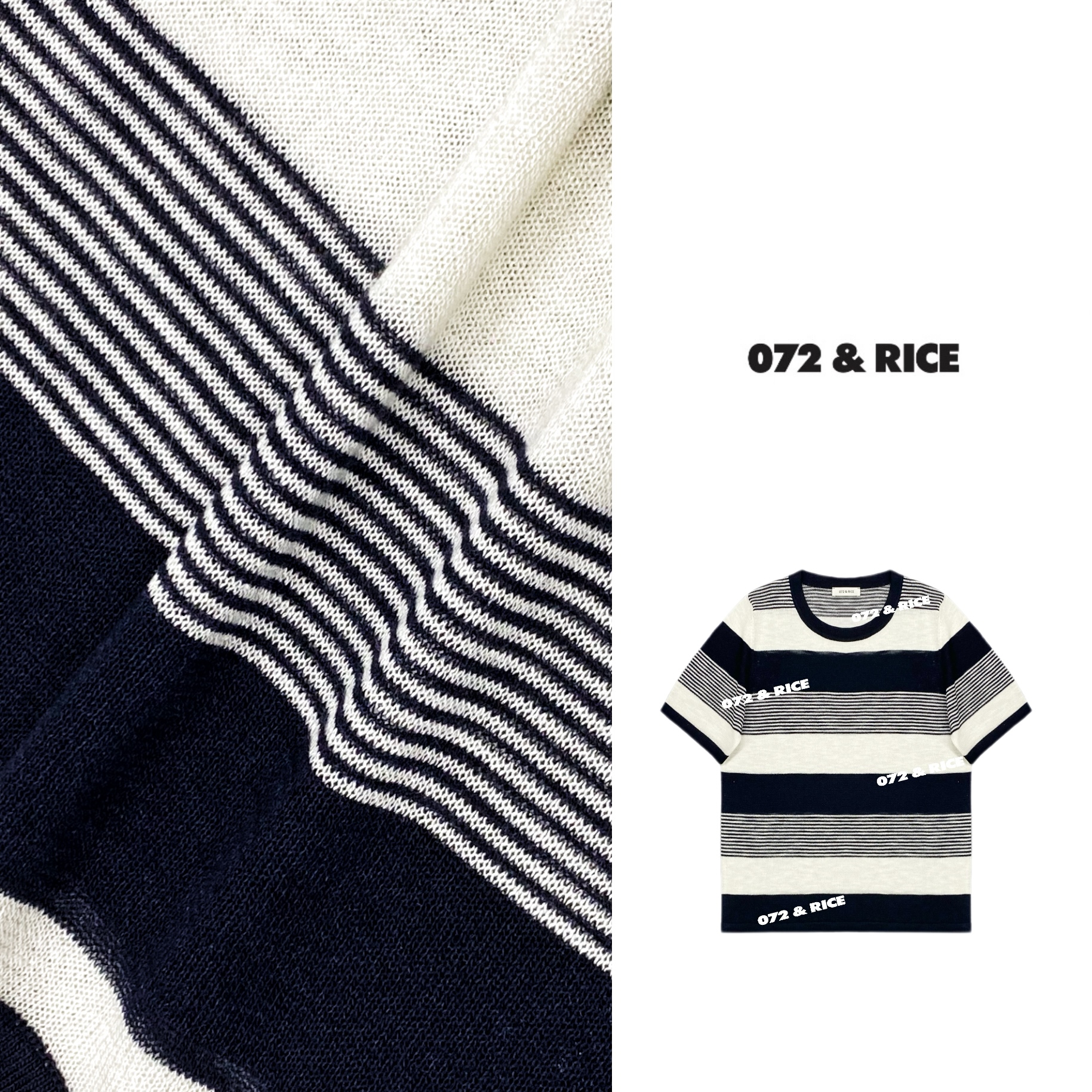 072 & RICE【马克条】夏季休闲条纹短袖针织衫 24SJ28 FF
