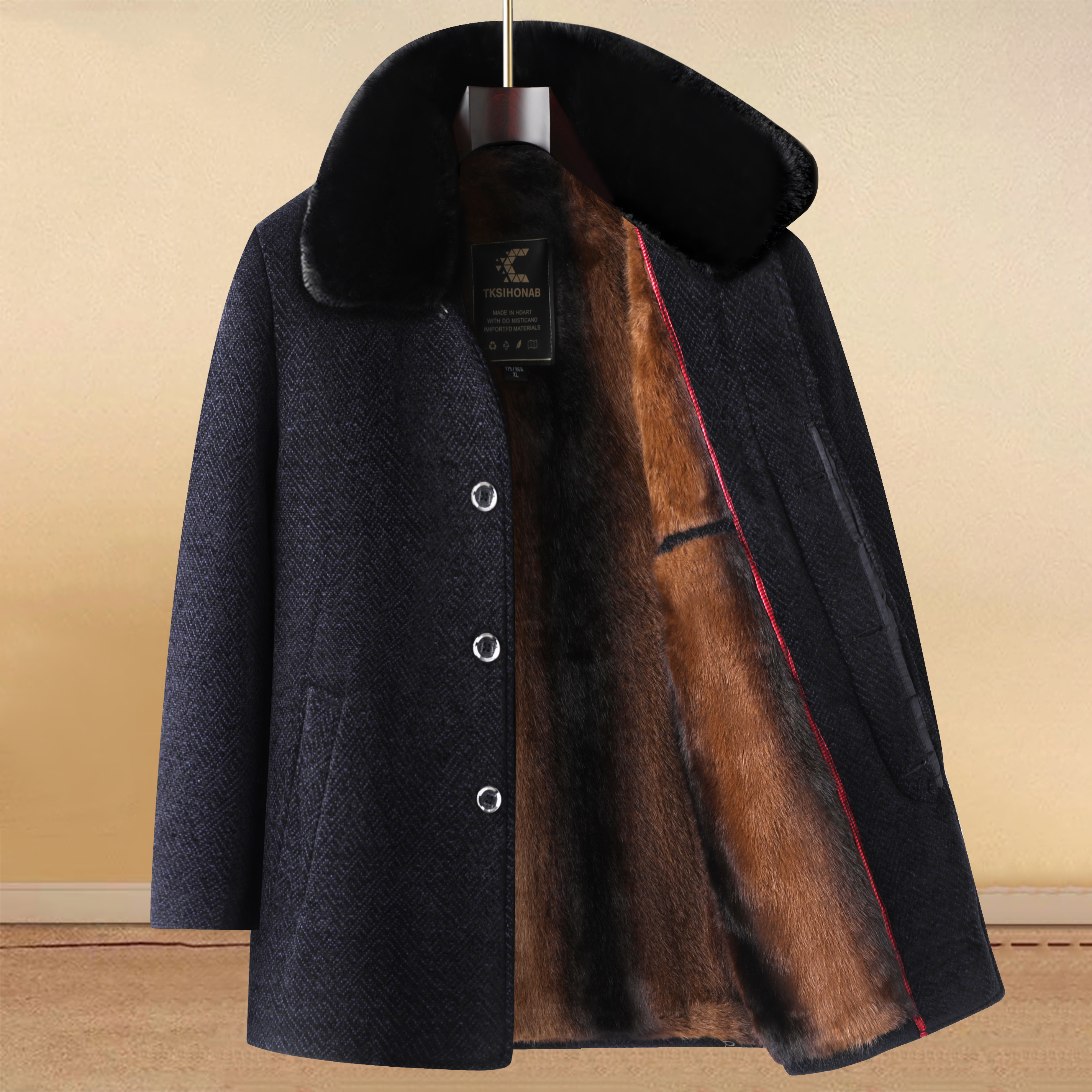 中长款双层领单排扣大衣加绒呢子中老年冬季毛呢大衣老年人加厚