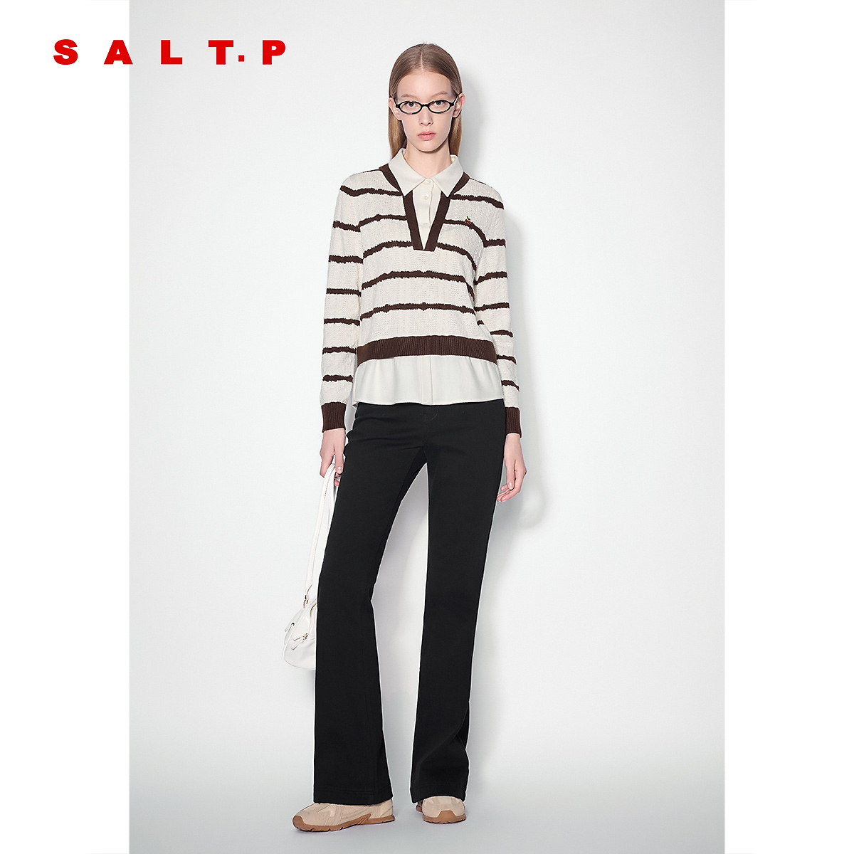 SALT.P可颜 假两件复古条纹撞色毛衫AC34506240