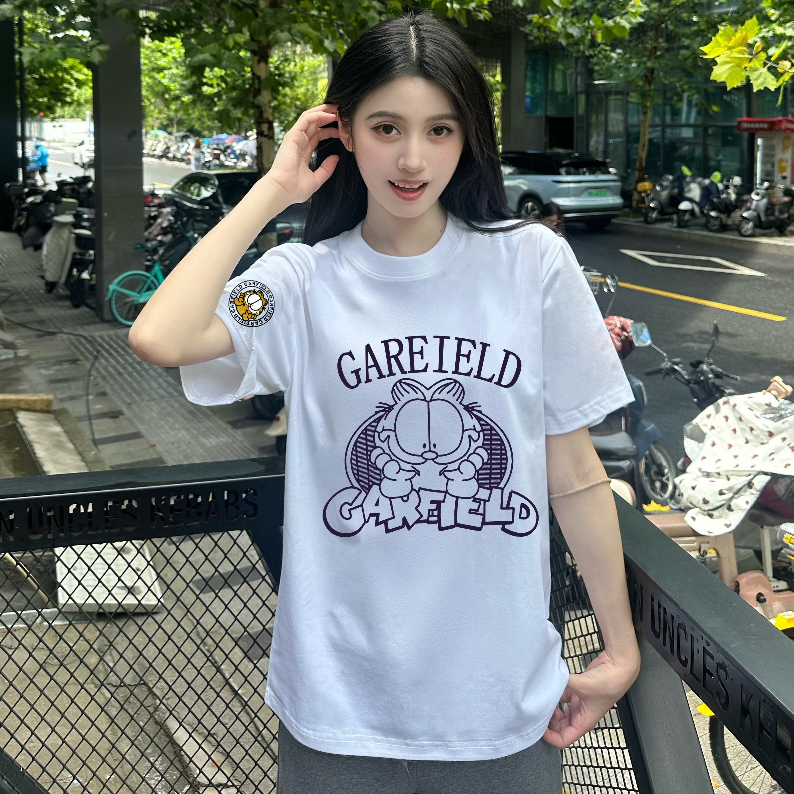 T恤短袖碎花韩版圆领字母常规白色情侣轻职风百搭纯棉时尚休闲