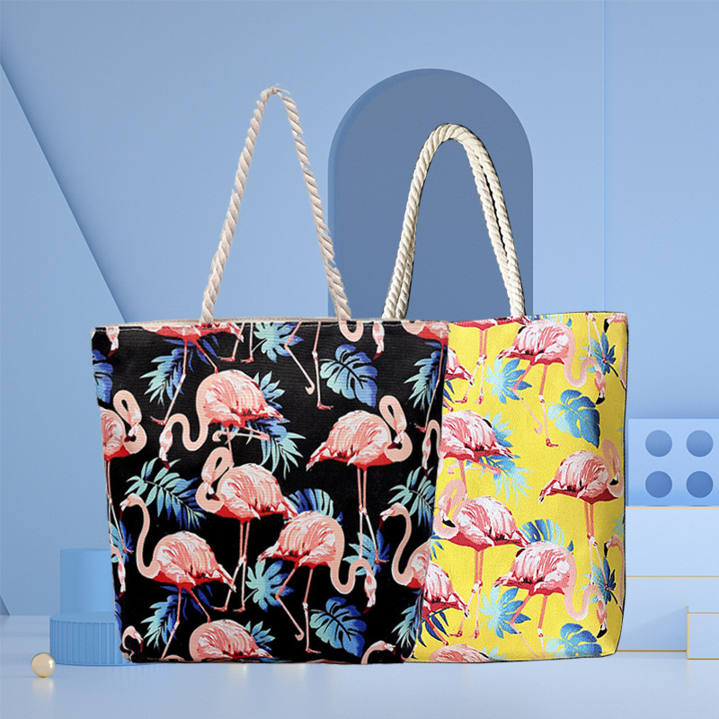 跨境专供韩版时尚粗棉绳帆布女包印花大容量简约休闲单肩包袋