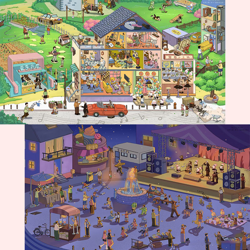 【音乐小镇⭐清晨到夜幕系列】造景贴纸立体3d造景超大号小屋贴纸