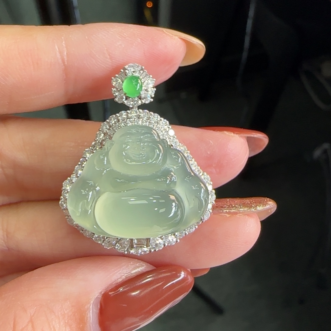 【闪购商品】翡翠颈饰18K金镶嵌烦**叔天然缅甸A货翡翠