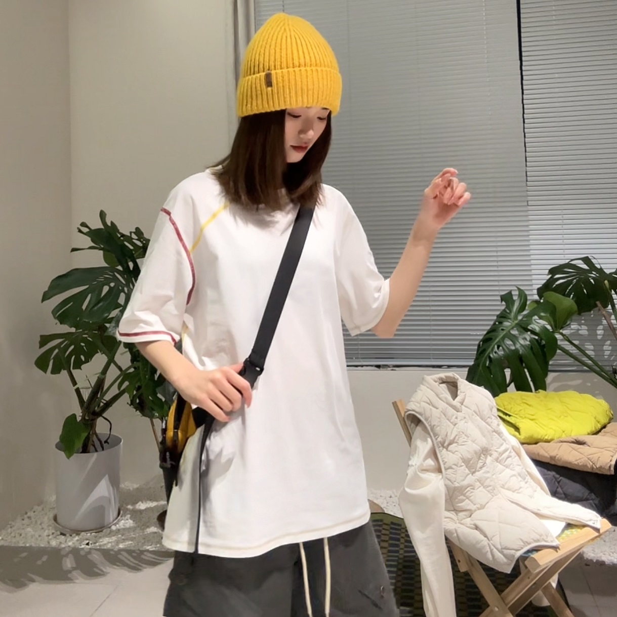 MIN SAN JIN情侣款时尚撞色设计百搭短袖T恤HT-5601CS