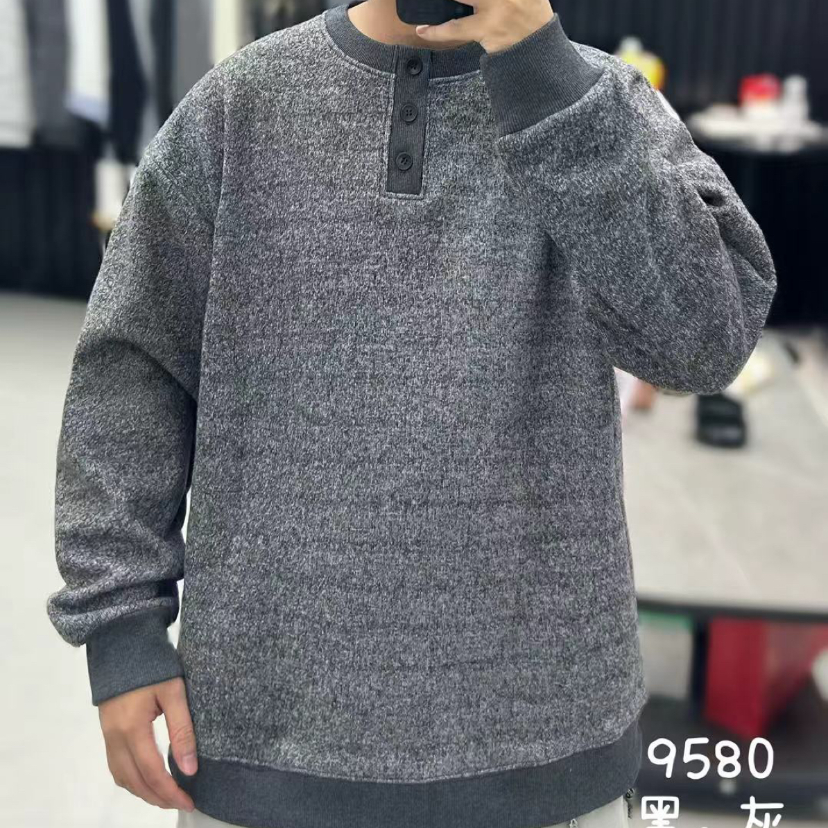 冬季亨利领针织卫衣 加绒加厚时尚打底衫百搭