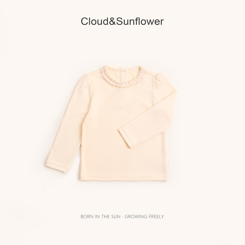 【云朵小葵】女童秋季新款莫代尔蕾丝花边圆领纯色百搭打底衫991392