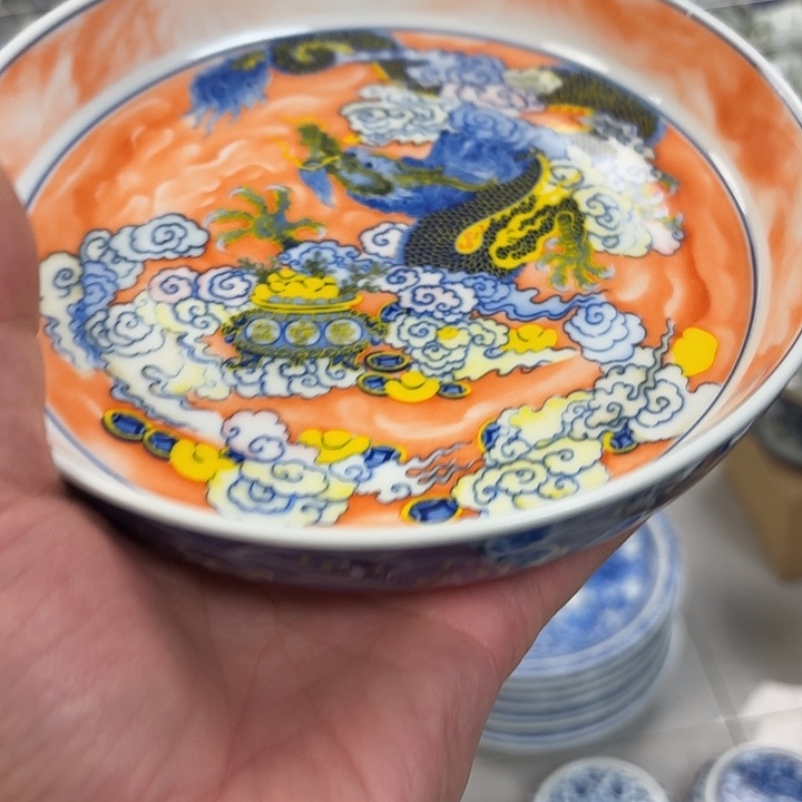 瓷片粉彩腾龙献宝大胡乘景德镇