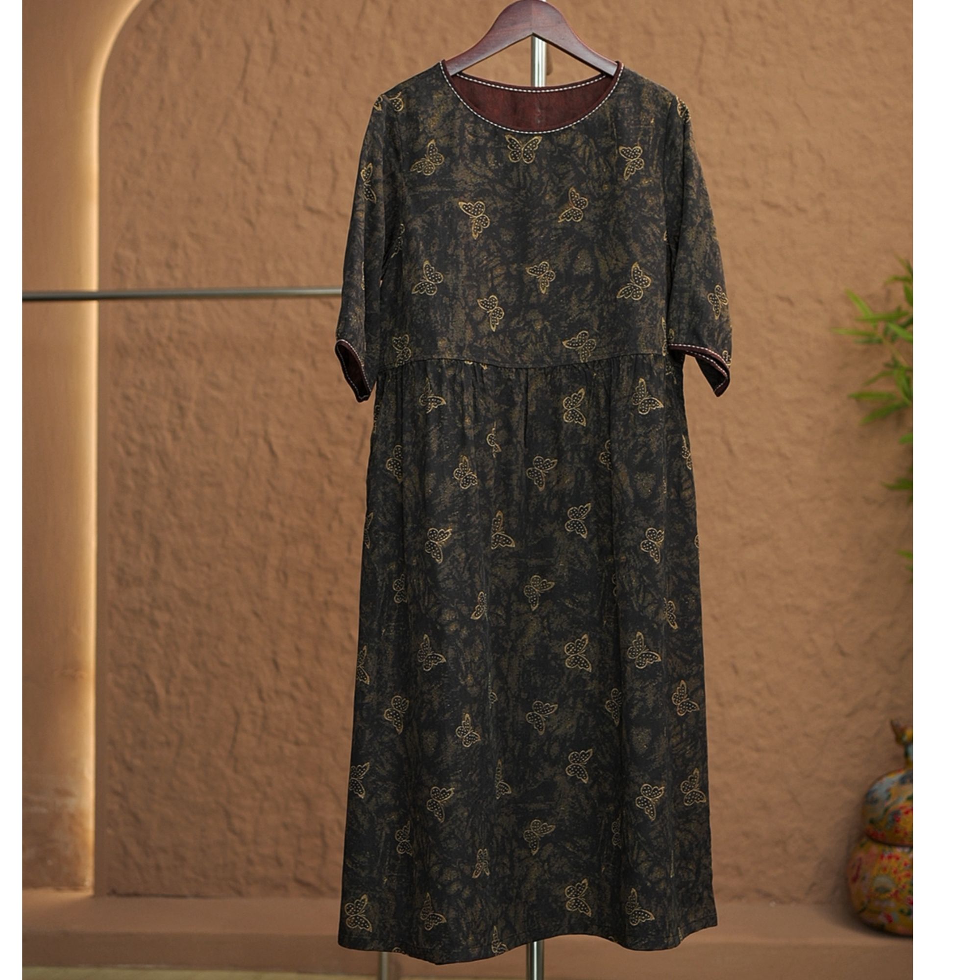 【影舞】 正品设计收腰减龄蝴蝶印花提花太连衣裙