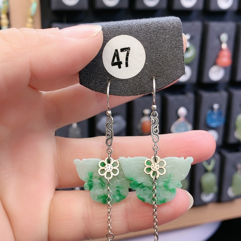 【闪购商品】翡翠耳饰银S925镶嵌开***颜精美