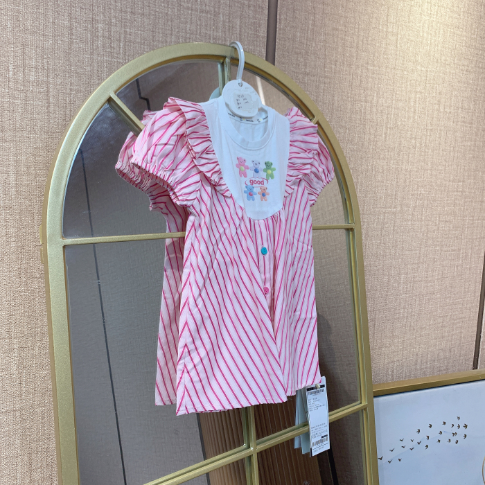 AE291    宝宝粉色条纹单层棉布连衣裙   夏季