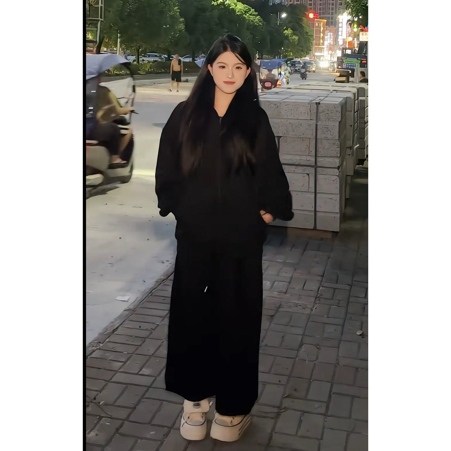YOO[韩系风]简约大版卫衣外套1912一欧货立体感廓形九分卫裤221一