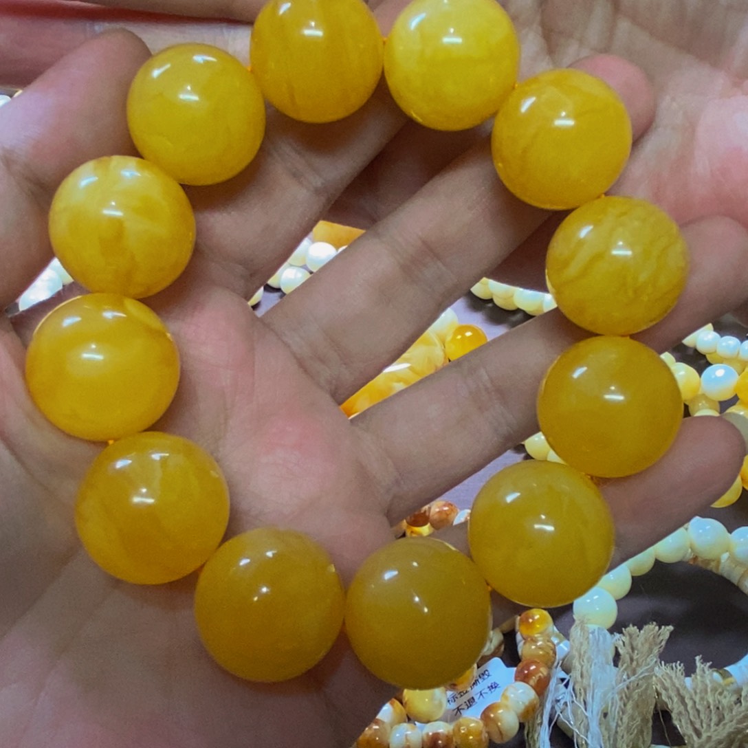 琥珀裸石未镶嵌2.0同料焦皮手串