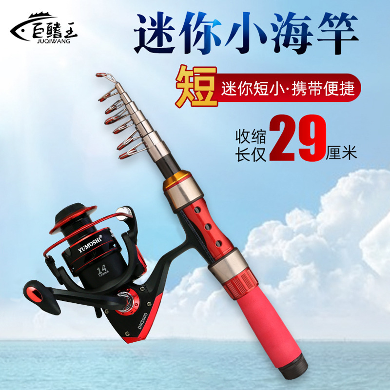 新款超短节便携迷你小海竿鱼竿超硬路亚竿套装全套单竿金属轮海杆