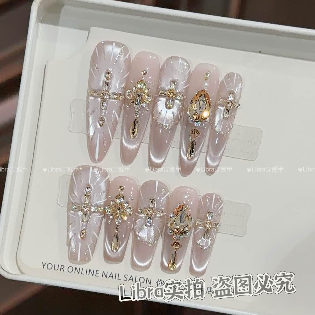 【神谕鎏光】纯手工穿戴甲猫眼美甲贴片可拆卸指甲贴片10片装