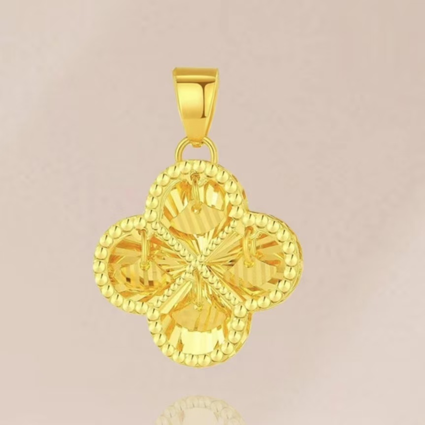 足金999灵动四叶草吊坠女士简约百搭女款