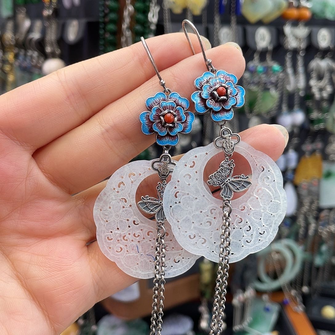 翡翠银S925镶嵌耳饰神**草895gg gf h