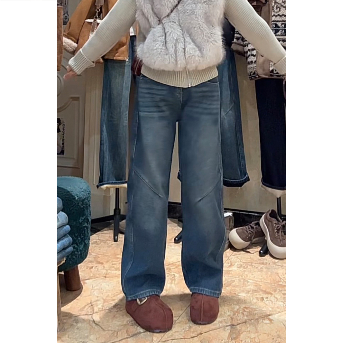 艾塔莉显瘦百搭基础款牛仔裤女冬季新款直筒裤舒适长裤大码遮肉