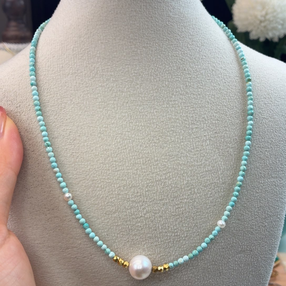 绿松石银S925镀金镶嵌颈饰