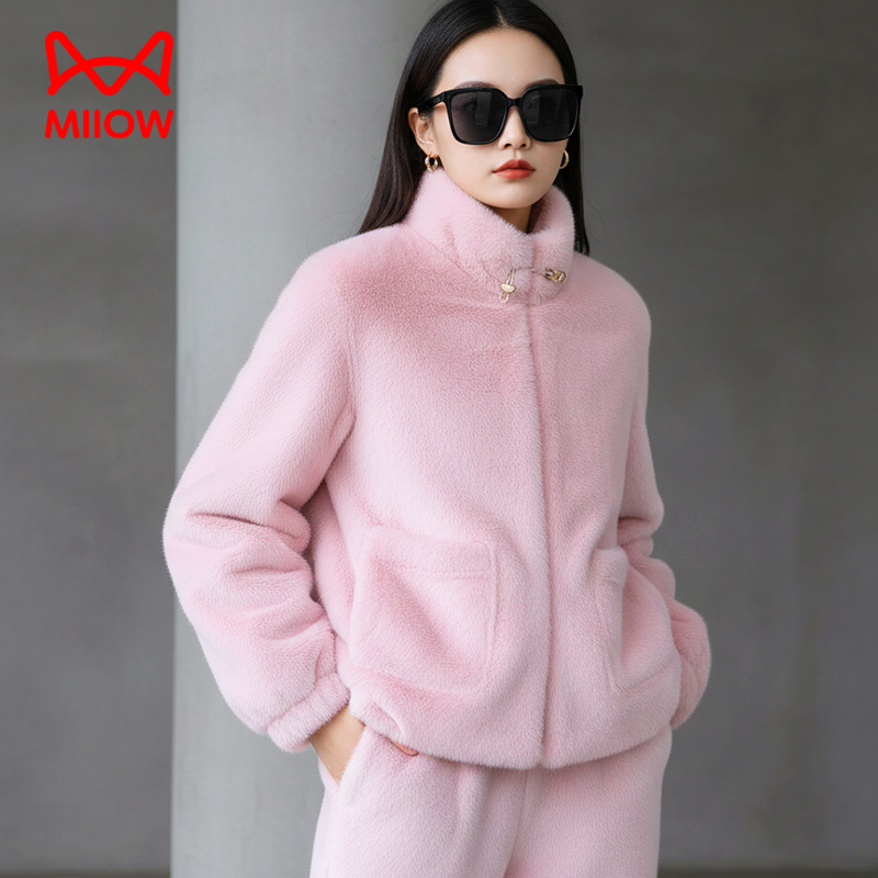 仿貂环保皮草/MiiOW猫人加厚睡衣家居服女士外穿套装冬季保暖拉链