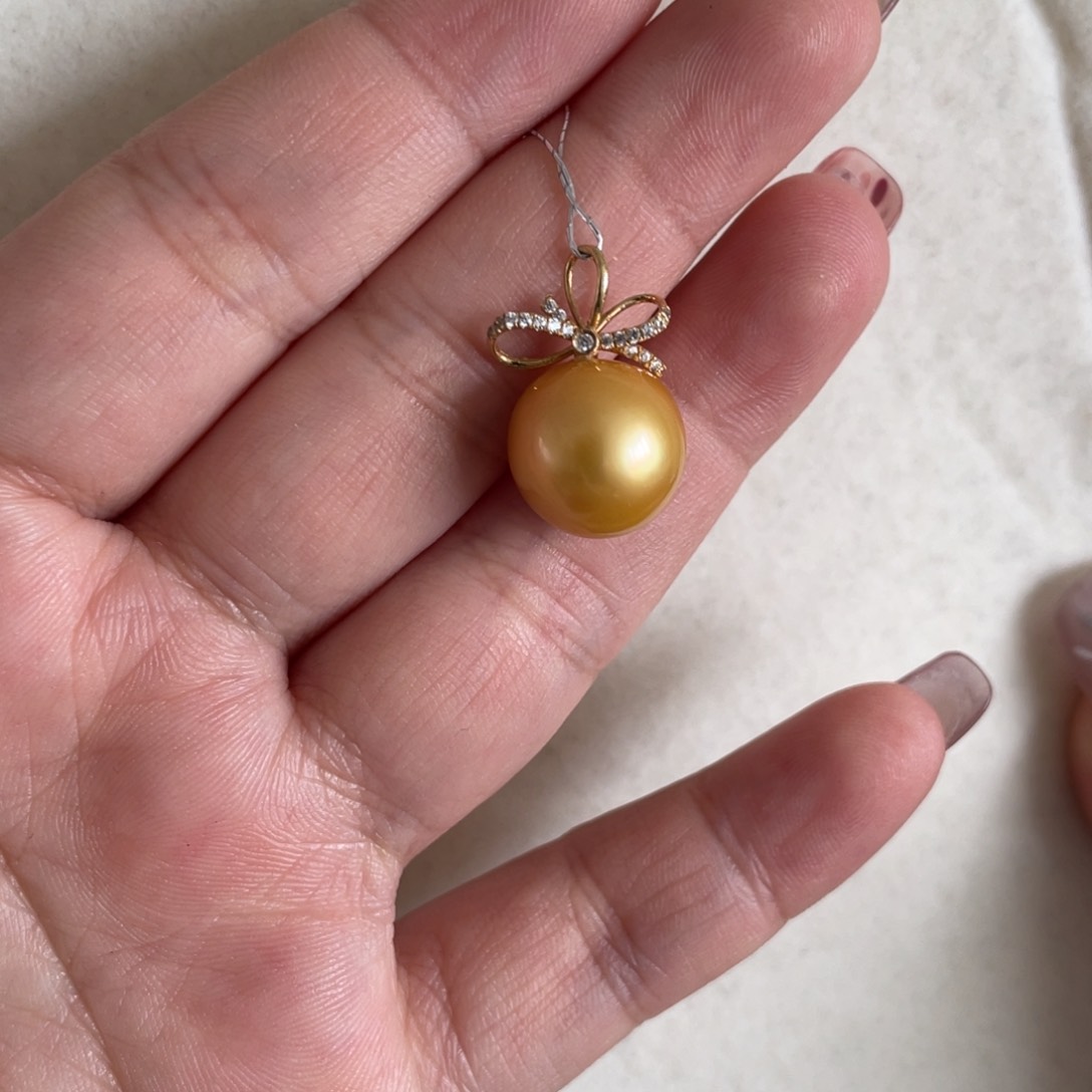 海水珍珠吊坠(不含链)18K金镶嵌12-13mm