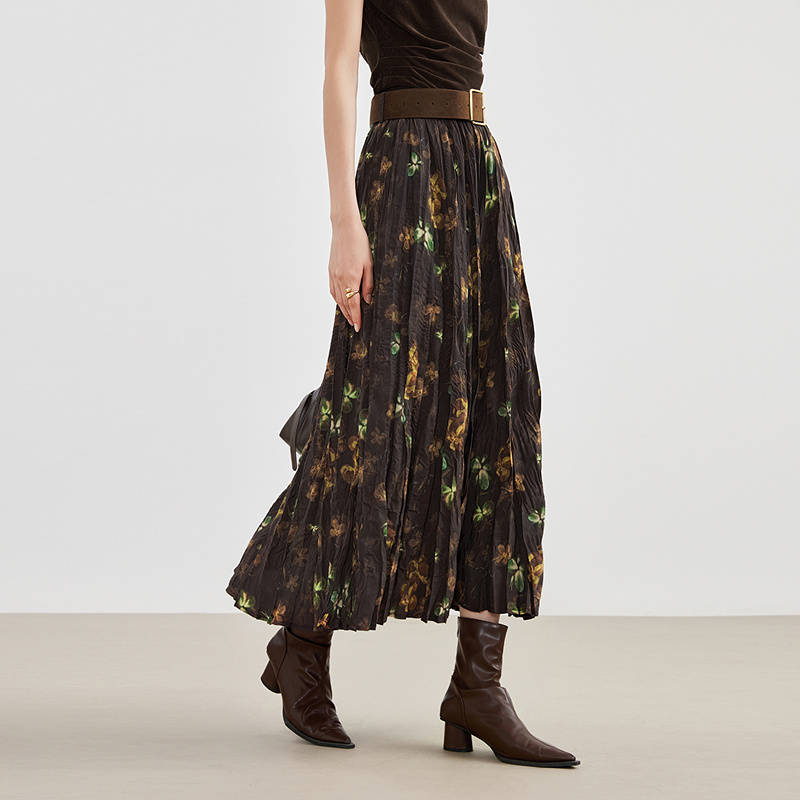 爱客女装裙子半身裙夏季拼接长裙中长裙大摆碎花常规YA25439Q005