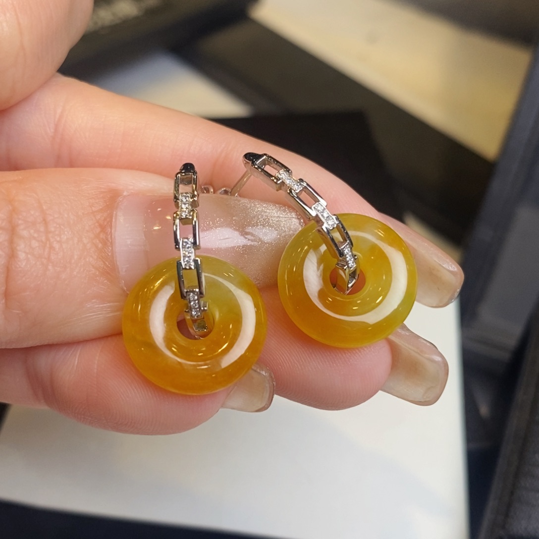 翡翠耳饰18K金镶嵌甜甜圈