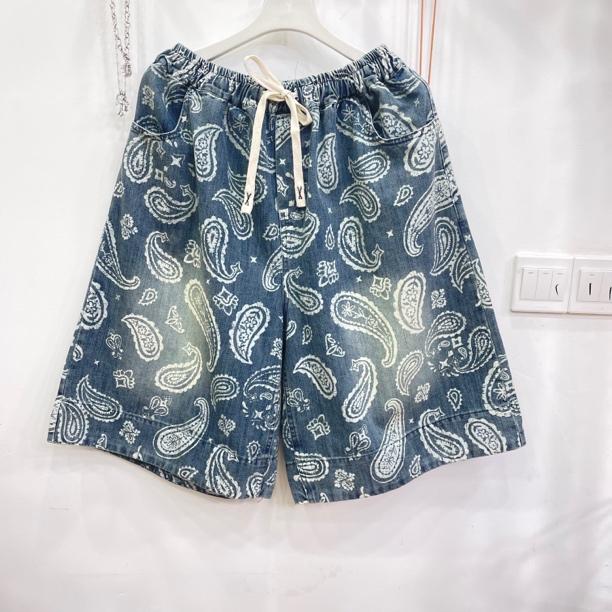 4129欧货爆款牛仔印腰果花六分中裤