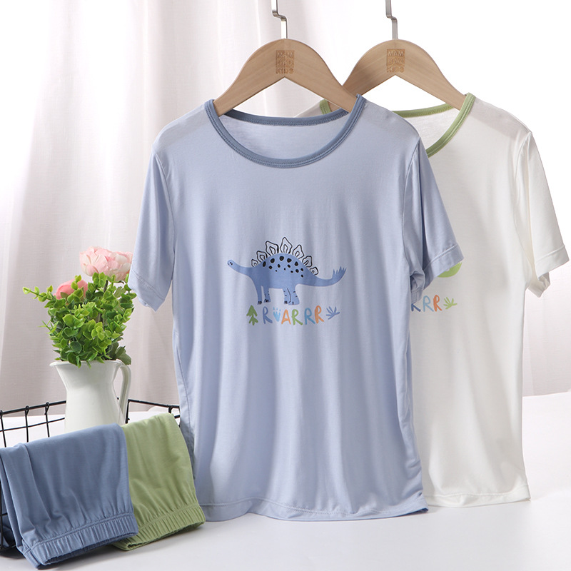30215睡衣套装优可丝新品夏薄款男童中大童冰丝家居服套装