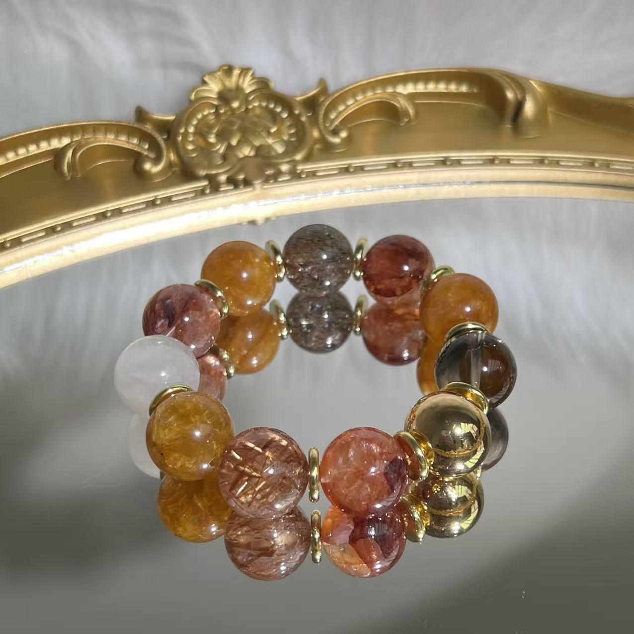 【纸醉金迷】黑金超红胶花水晶手串-Z101多样性发其一