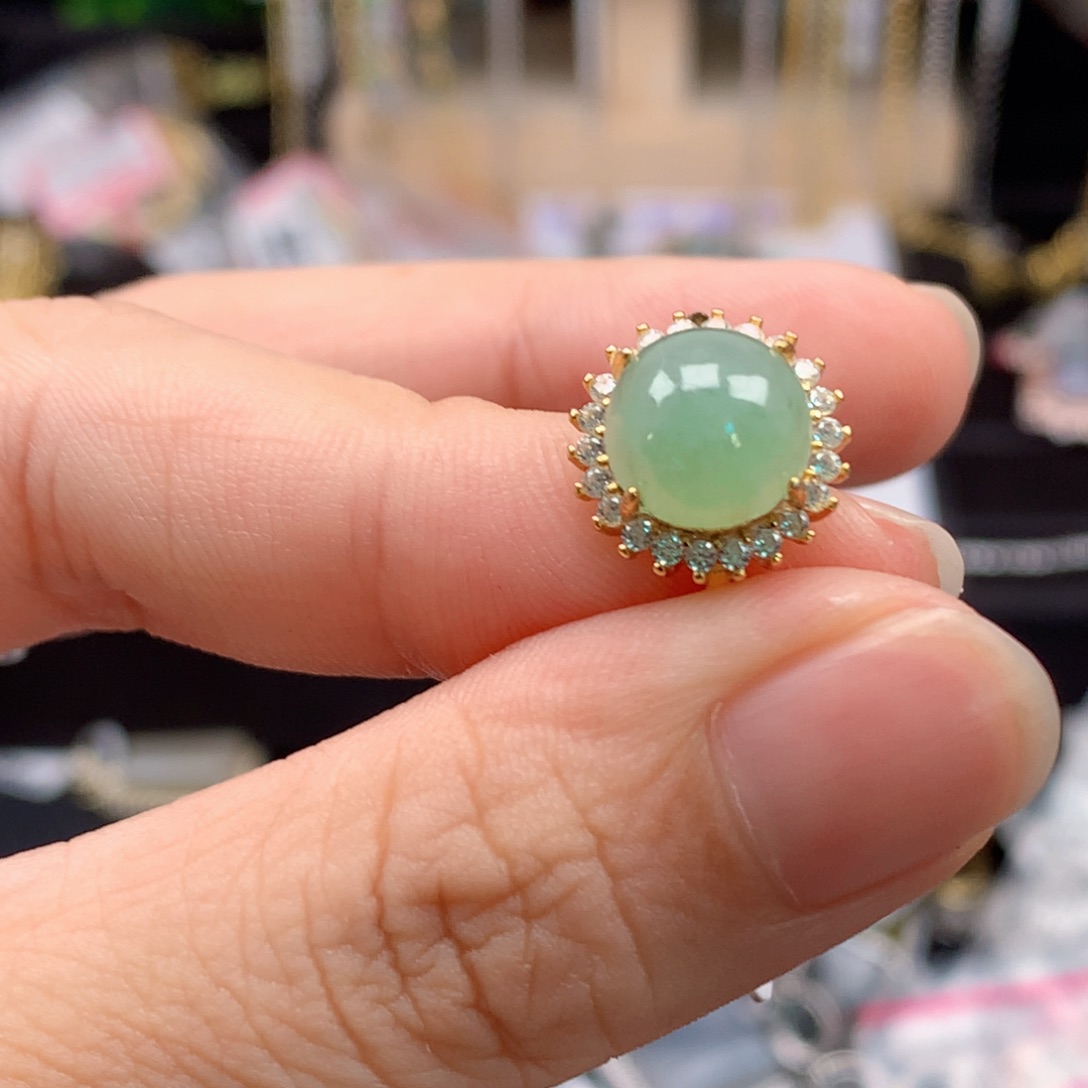 翡翠戒指银S925镶嵌天然翡翠吊坠