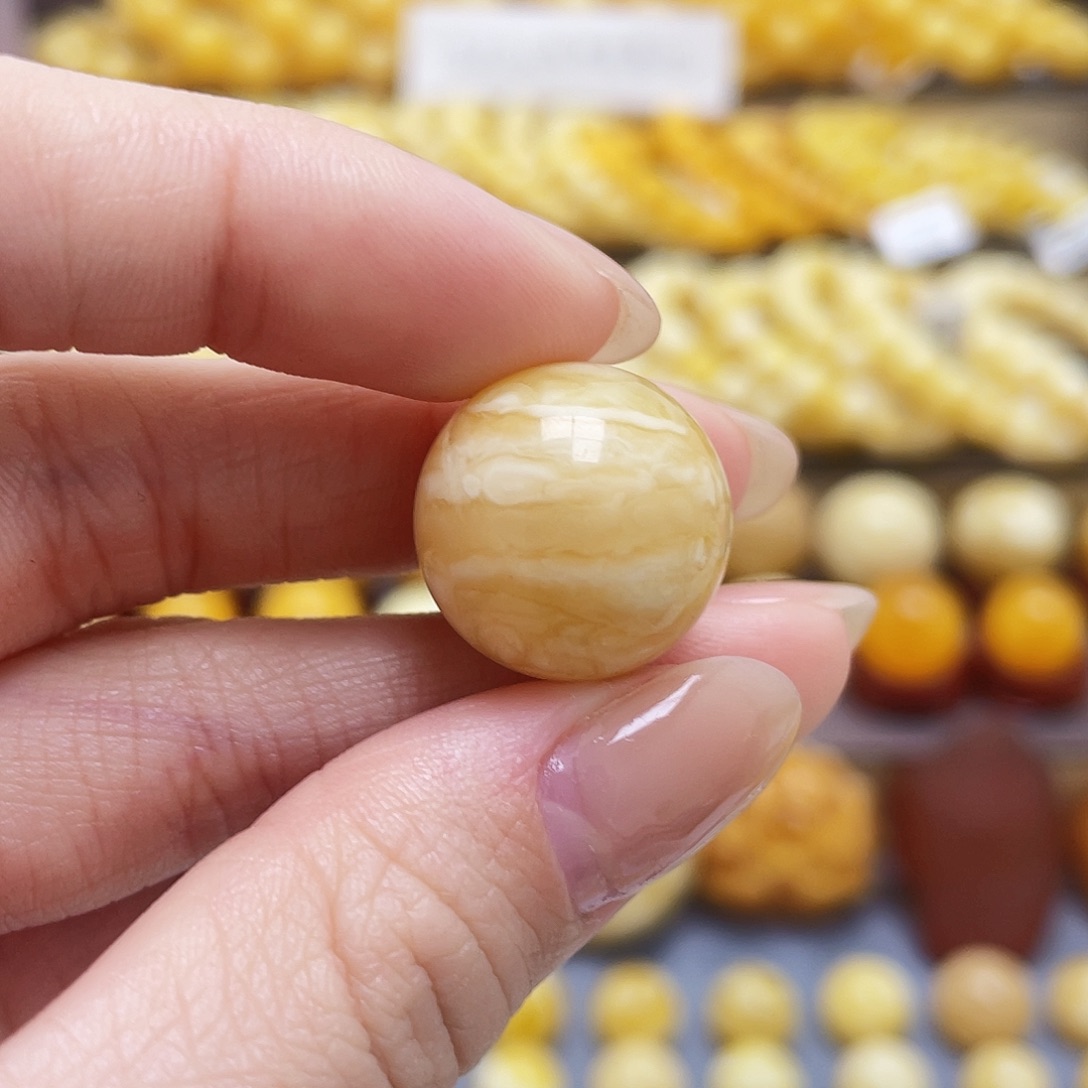 琥珀裸石未镶嵌蜜蜡圆珠18.3mm微瑕