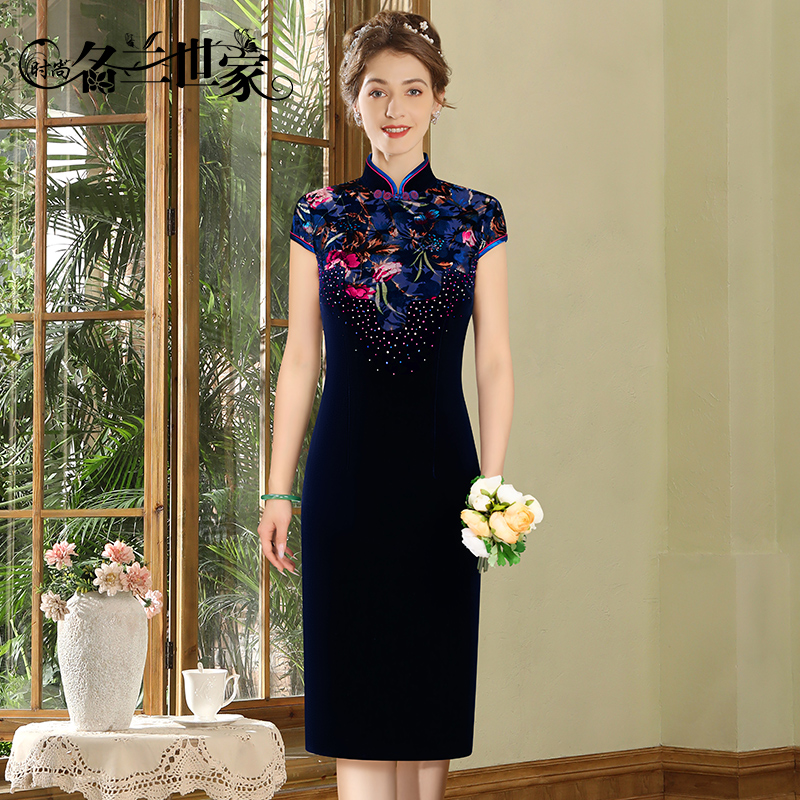 【似锦】名兰世家修身旗袍中国风夏季优雅中式中长款复古MQP02C4099