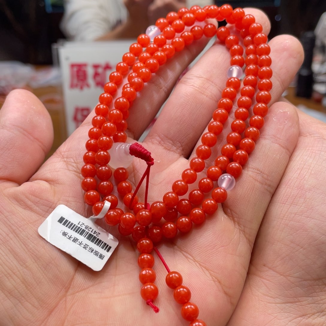 南红玛瑙多圈未镶嵌5mm➕滴水洞鲜柿子红108