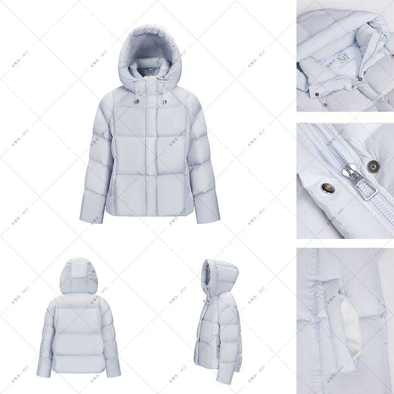 海盐蓝 · 连帽款旗舰店冬季新款女短款羽绒服加绒加厚保暖外套