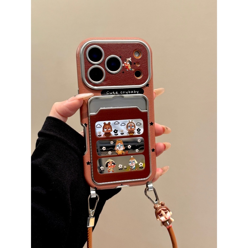适用苹果iphone17promax复古镜面卡包16pro全包15挂绳14ins手机壳