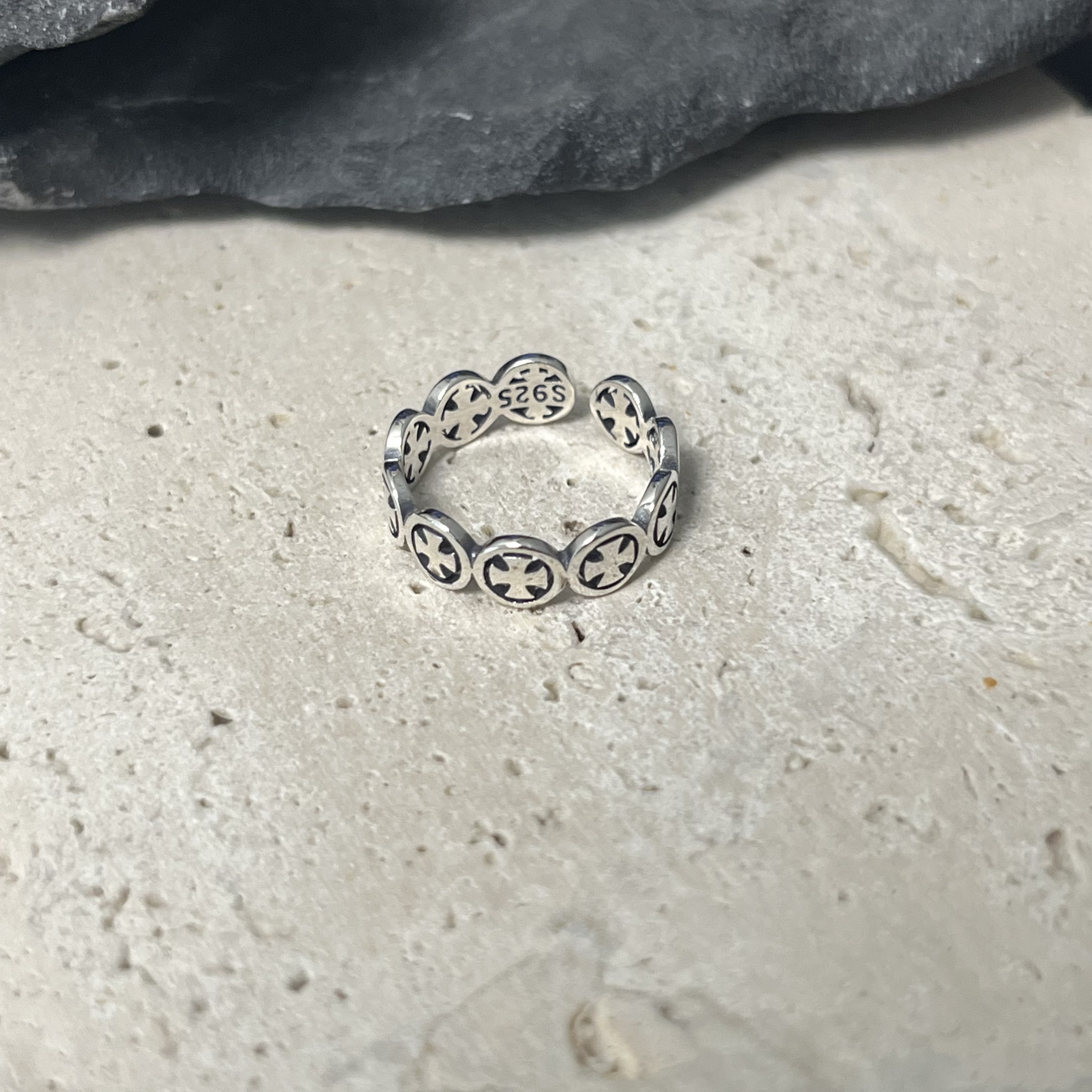 925银戒指 小十字克罗风开口尾戒 Y3201时尚百搭气质个性