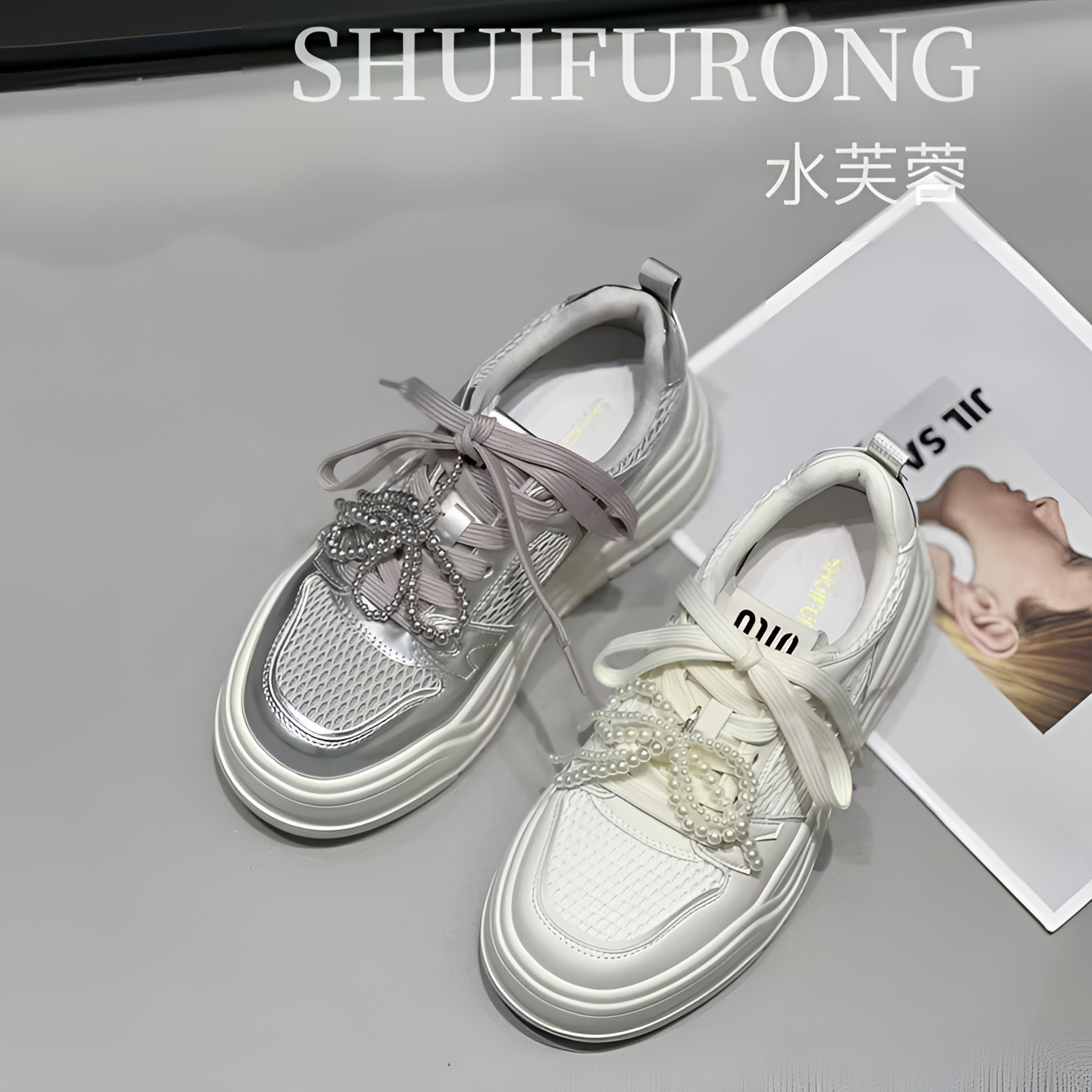 【水芙蓉】2025新款超轻珍珠厚底小白鞋巨巨巨舒服