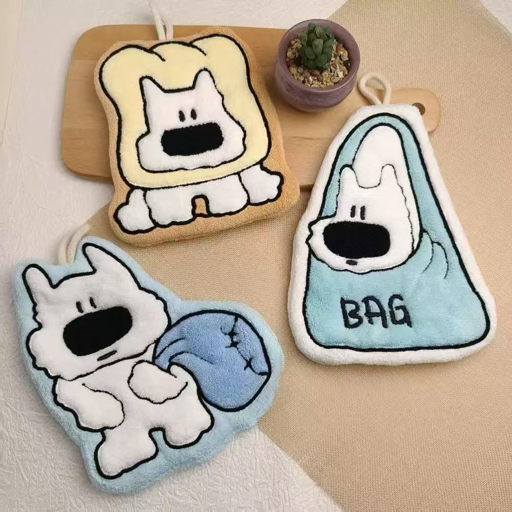 珊瑚绒刺绣加大加厚擦手巾可爱卡通图案超级吸水