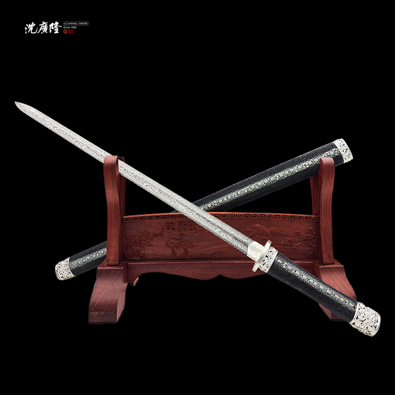 龙泉沈广隆-掌门作品胜邪剑 凤尾纹 鱼皮 银花丝 宝剑 未开刃