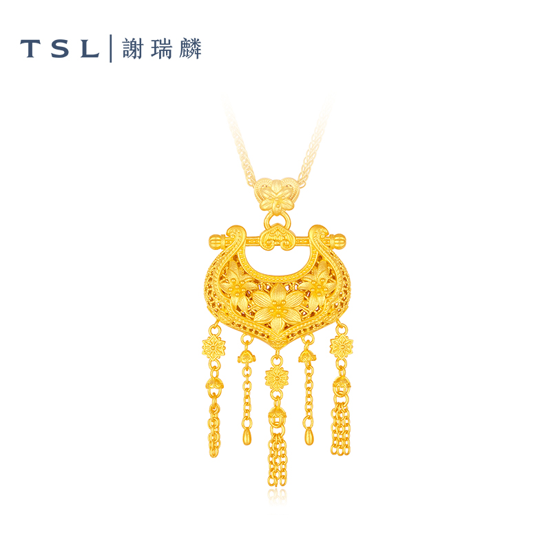 TSL/谢瑞麟计价足金999花丝锁包套链2025新款显白女款黄金项链