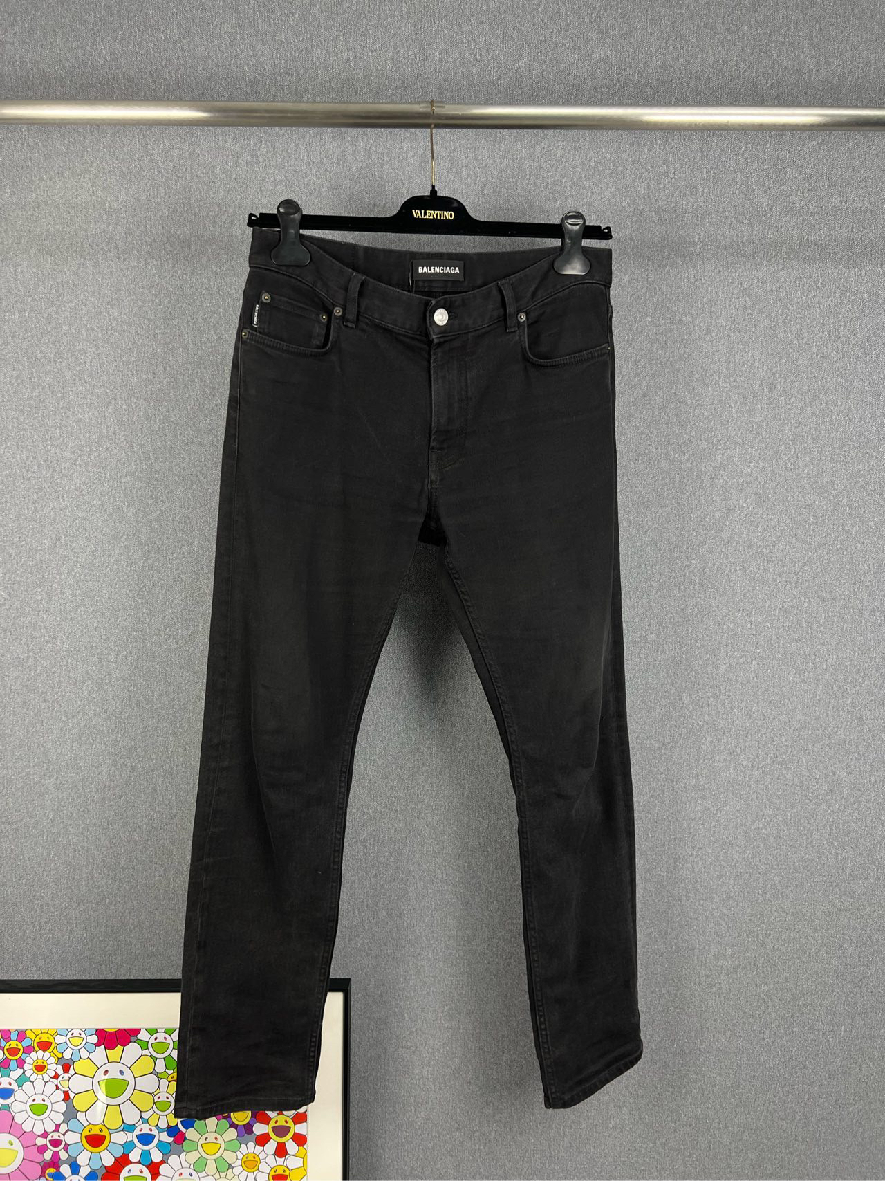95新 Balenciaga/巴黎世家 水洗皮牌LOGO牛仔裤 32码 95新 A11723